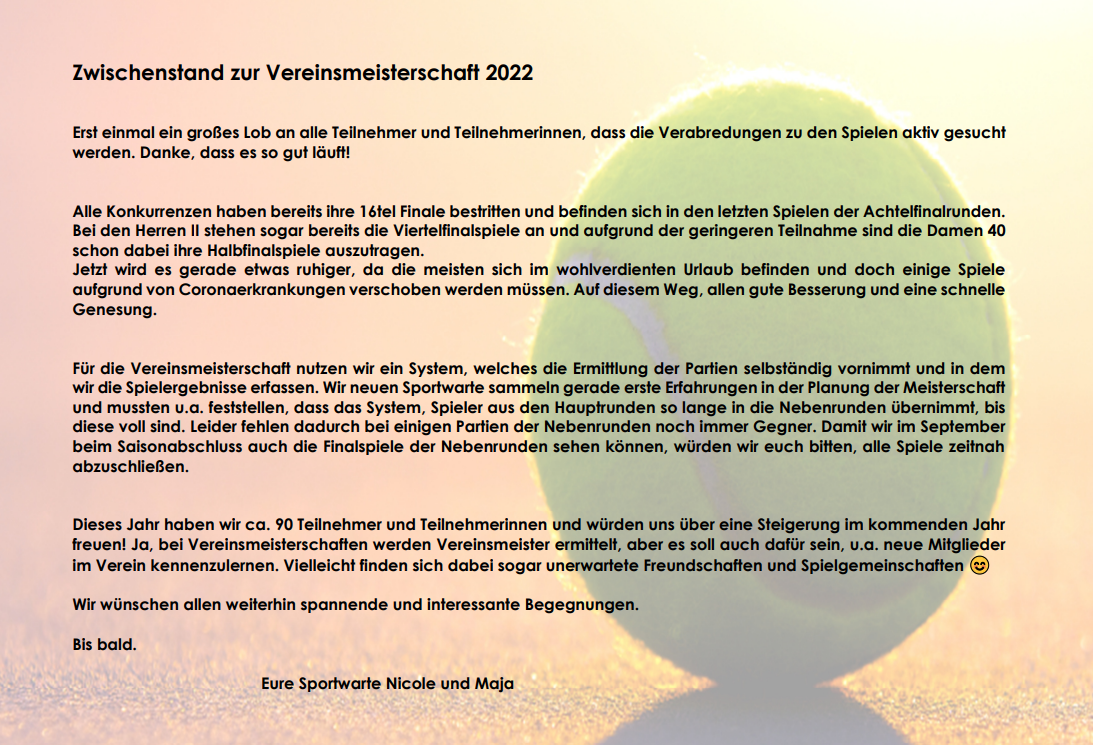 Mehr über den Artikel erfahren Zwischenbericht zur Vereinsmeisterschaft