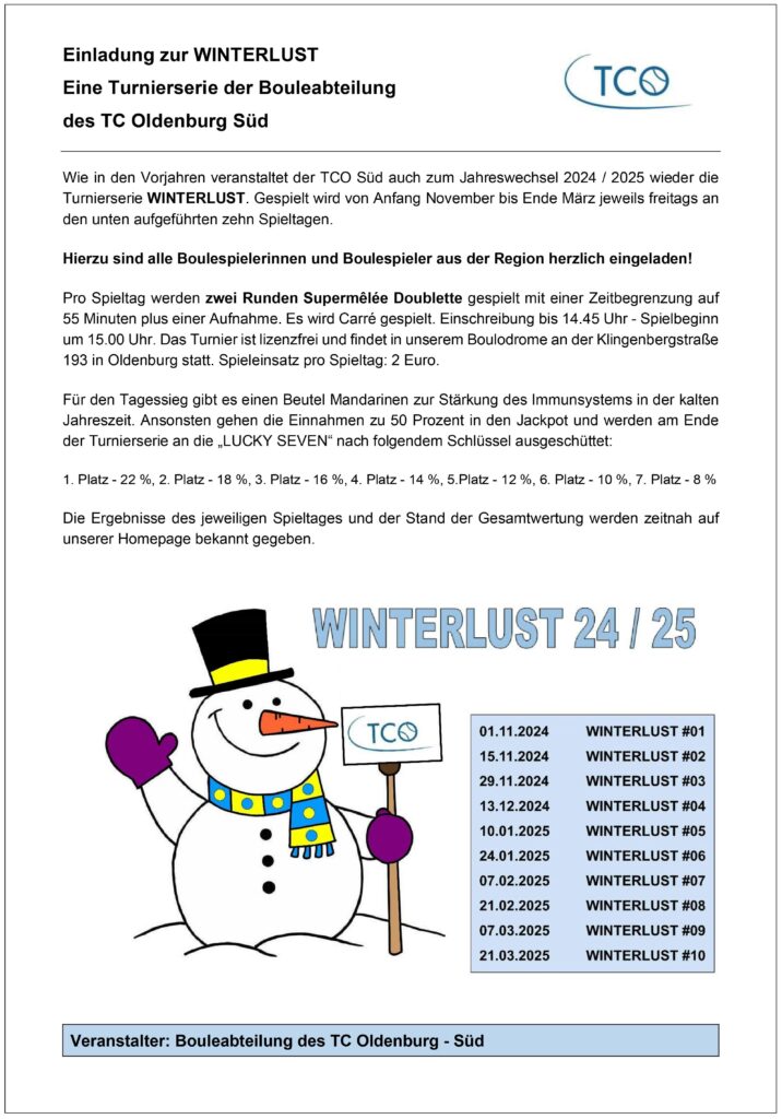 Turnierserie WINTERLUST 24 / 25 des TCO 3 Turnierserie WINTERLUST 24 / 25 des TCO 3